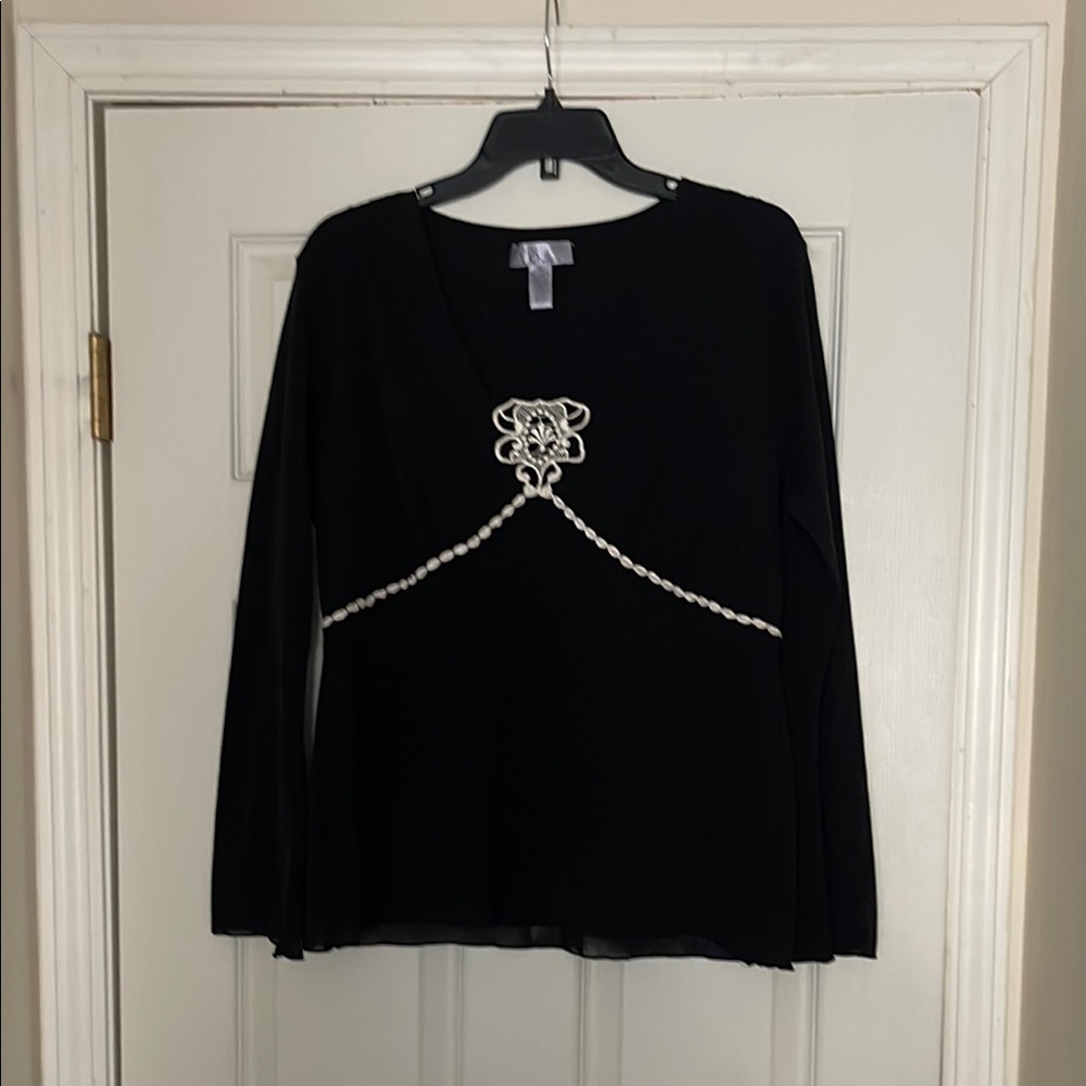 Nine & Co. - Y2K baby doll embroidered black top - size XL